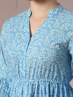 Myshka Women's Blue Embellished Cotton Gathered Party Empire Top