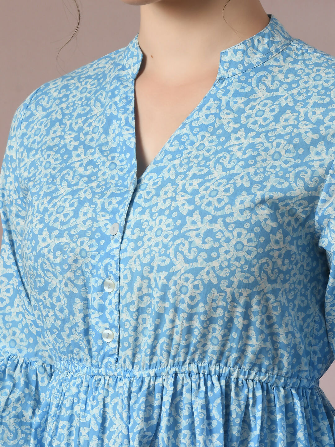 Myshka Women's Blue Embellished Cotton Gathered Party Empire Top