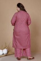 Miravan Women's Plus Size Pink Straight Floral Printed Kurta & Palazzo With Dupatta Set