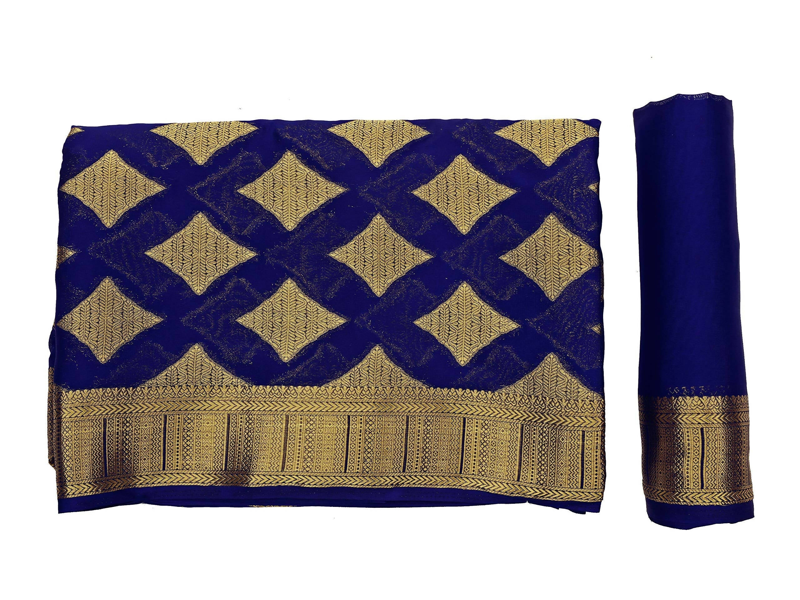 Mimosa Women's Mysore Silk Crepe Dark Blue Saree - Distacart
