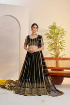 Aastha Fashion Black Butterfly Net Zari Work And Cotton Thread Work And Sequence Work Embroidery Wedding Wear Lehenga Choli