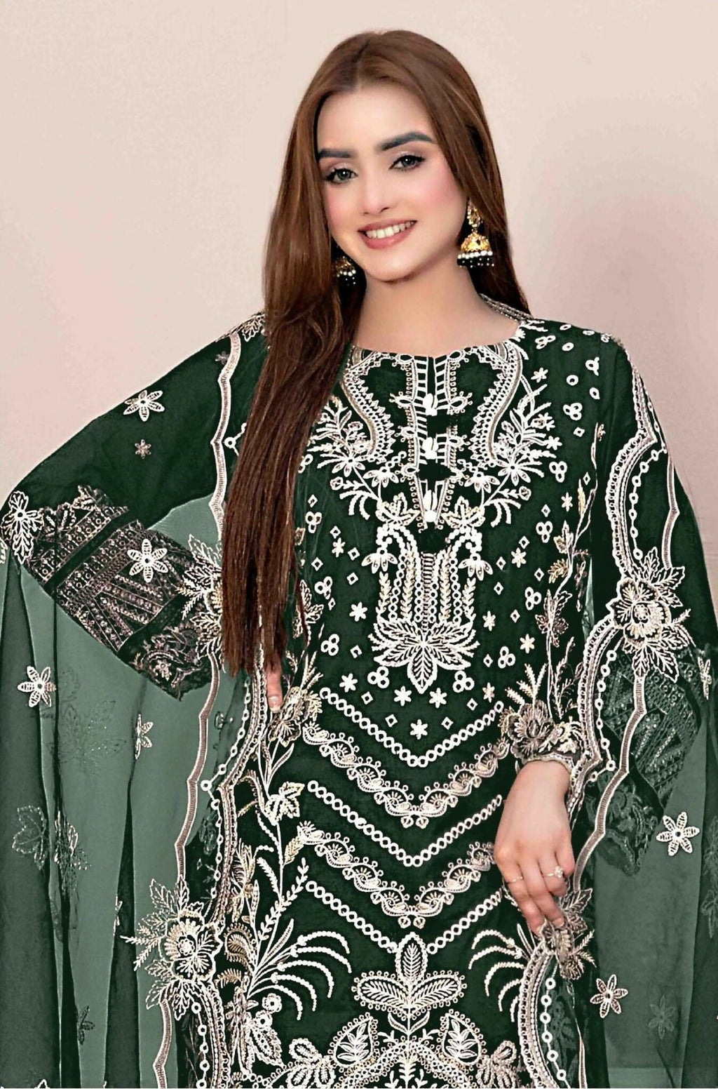 Anaita Green Faux Georgette Stitched Suit with Embroidery Work - Distacart