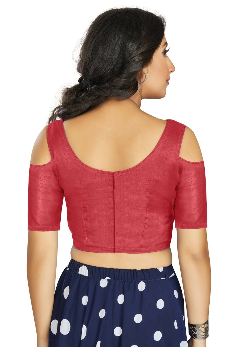 Aastha Fashion Women's Gajri Art Silk Cold Shoulder Sleeve Readymade Blouse