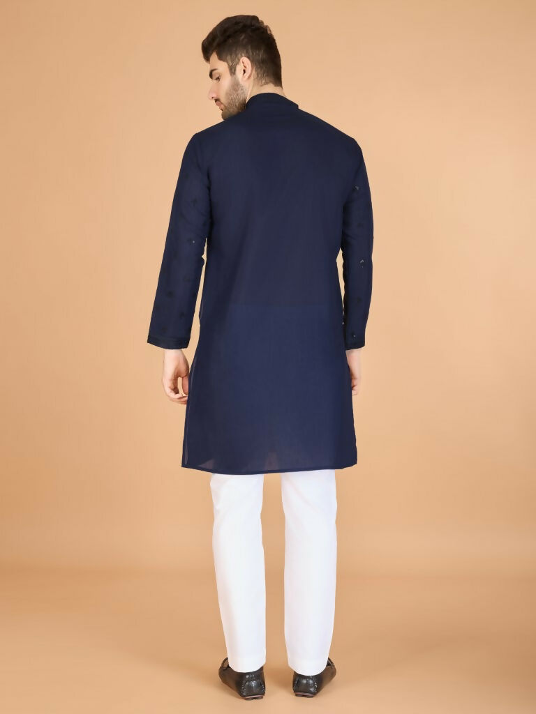 Vastranavya Navy Blue Exclusive Festival Wear Viscose Silk Thread with Sequence Embroidered Work Kurta with Dupatta