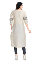 Snehal Creations Cream Raw Silk Block Print Long Kurta For Women - Distacart