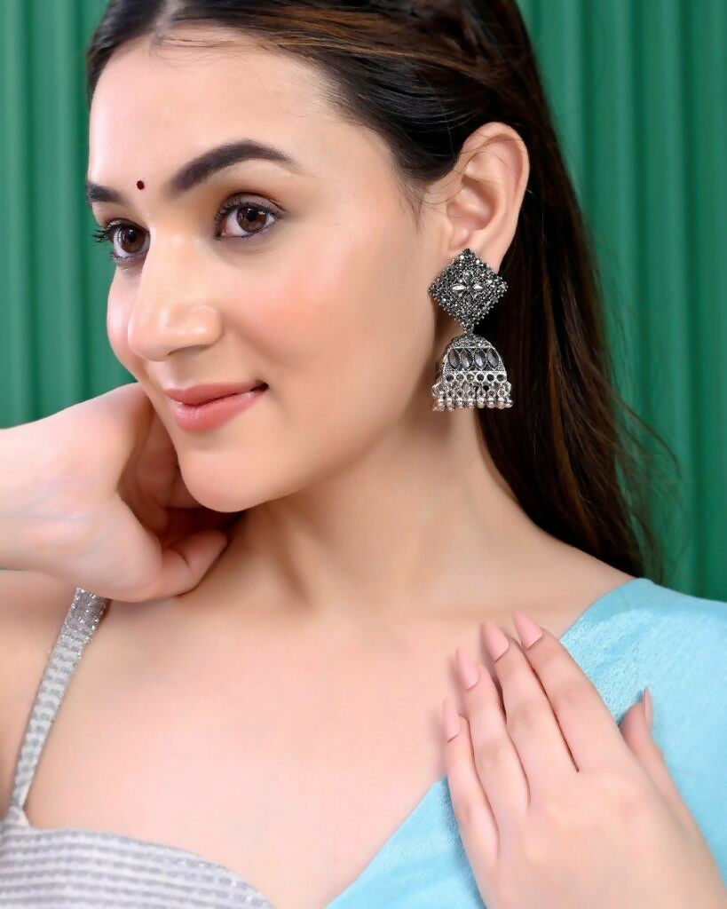 VOJ Black-Toned AD Studded Dome Shaped Jhumkas Earrings - Distacart