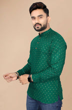 Mens Green Viscose Foil Print Kurta - Mahotsav