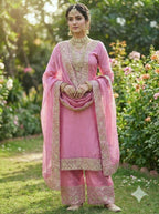 Teeya Creation Baby Pink Color Fendy Silk Embroidery Work Wedding Wear Salwar Suit - Distacart