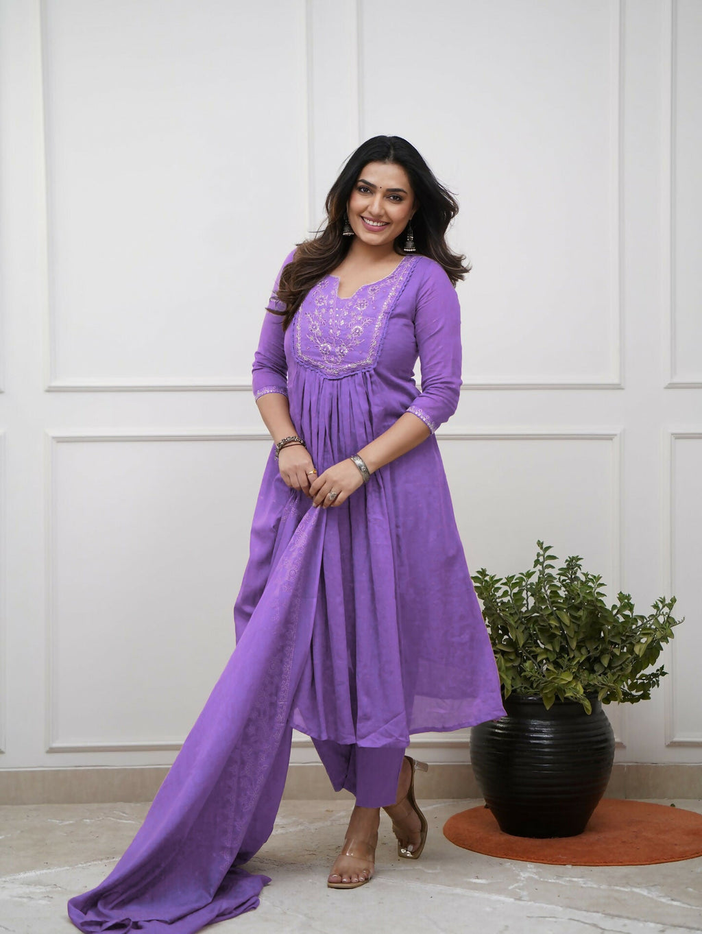 The52 Women's Beautiful Cotton Fabric Embroidery Work Straight Kurta Pant and Dupatta Set - Distacart