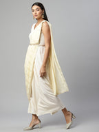 Ahalyaa Women Off White Crepe Georgette Saree Dress With Printed Pallu - Distacart