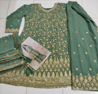 Anaita Green Heavy Fox Georgette Stitched Suit with Sequence Work - Distacart