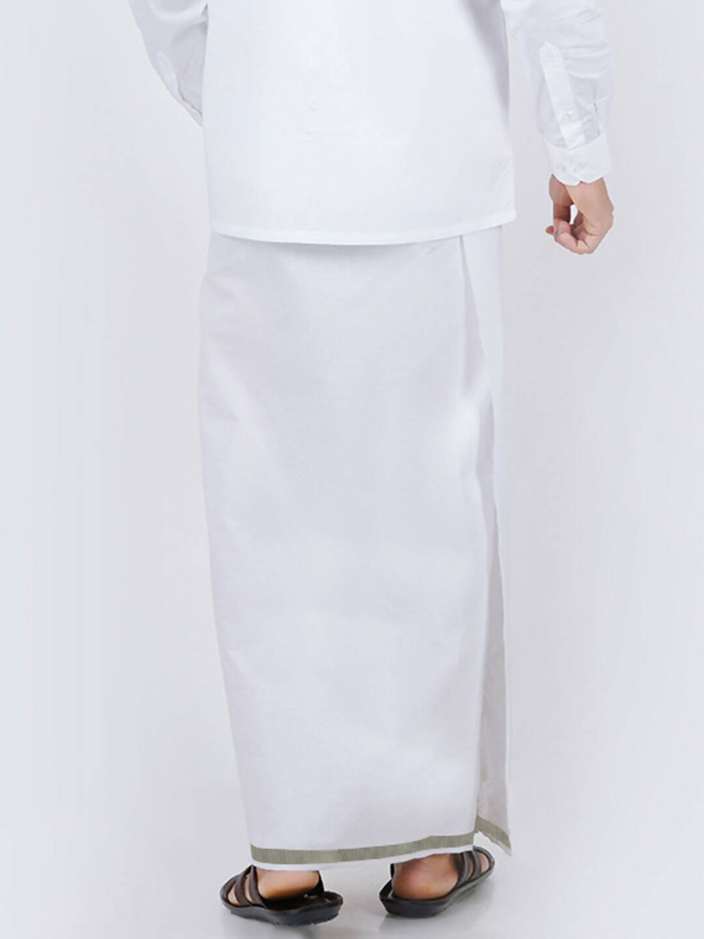 Ramraj Cotton Mens Cotton 3/ 4 " Silver Jari Dhoti - White