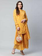 Ahalyaa Womens Mustard Georgette Gold Foil Printed Kurta Sharara Set With Dupatta - Distacart