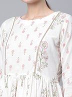 Ahalyaa Women's Off White Pure Cotton Printed Kurta Palazzo Set
