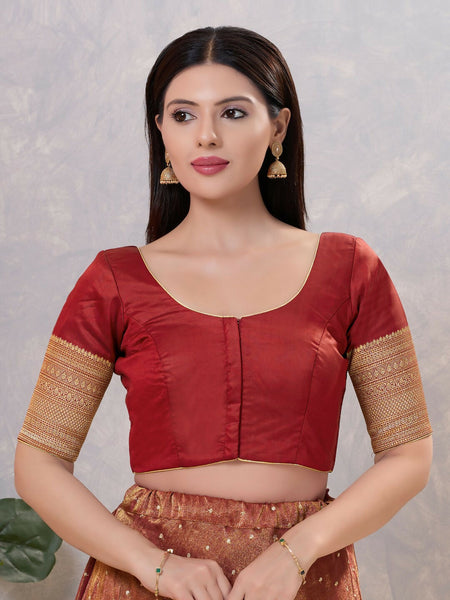 Joban Fashion Women Silk Dark-Maroon Stitched Blouse