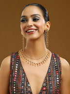 Ruby Raang Gold Kundan Necklace with Dangler Earrings