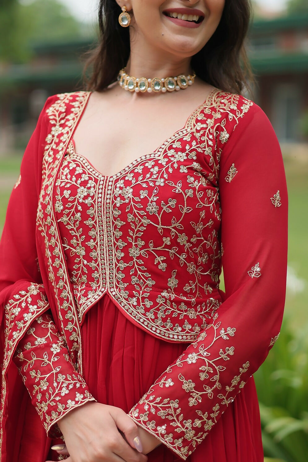 Joban Fashion Red Georgette Sequence Embroidery Work Kurta Set - Distacart