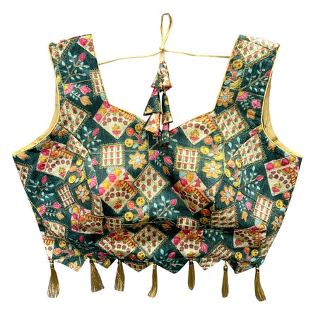 Vamika Green Banglori Silk Digital Print And Embroidery Blouse