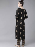 Yufta Women Black & Cream-Coloured Screen Printed Kurta with Trouser