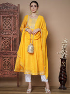 Myshka Women's Yellow Anarkali Kurta & With Dupatta