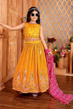 Kids Functional Designer Mustard Chinon Fab Lehenga choli - Aaradhna