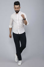 Miravan Men's White Spread Collar Striped Print Casual Shirt
