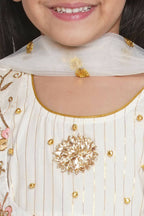 Little Bansi Floral Embroidery Jacket With Cotton Lurex Frock Sharara And Dupatta With Ghungroo Handwork - Cream