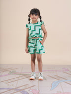 Snakes and Ladders Girls Green Table Print Top and Shorts Sets from Siblings Collection