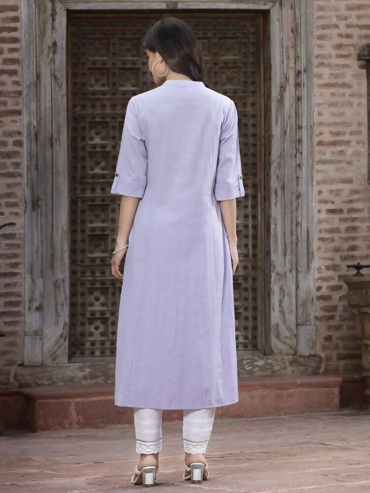 Juniper Women`s Lilac Cotton Flex Solid A-Line Kurta - Distacart