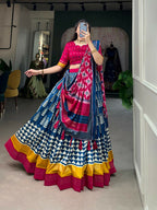 Vastranavya Traditional Printed Tusser Silk Lehenga Choli - Blue