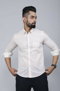 Miravan Men's White Spread Collar Striped Print Casual Shirt