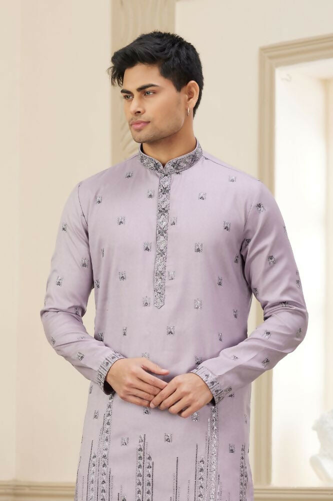 Raivat Ethnic Art Silk Thread Work Kurta Pajama In Purple Colour