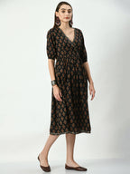 Myshka Women's Black Empire Printed Dress - Distacart