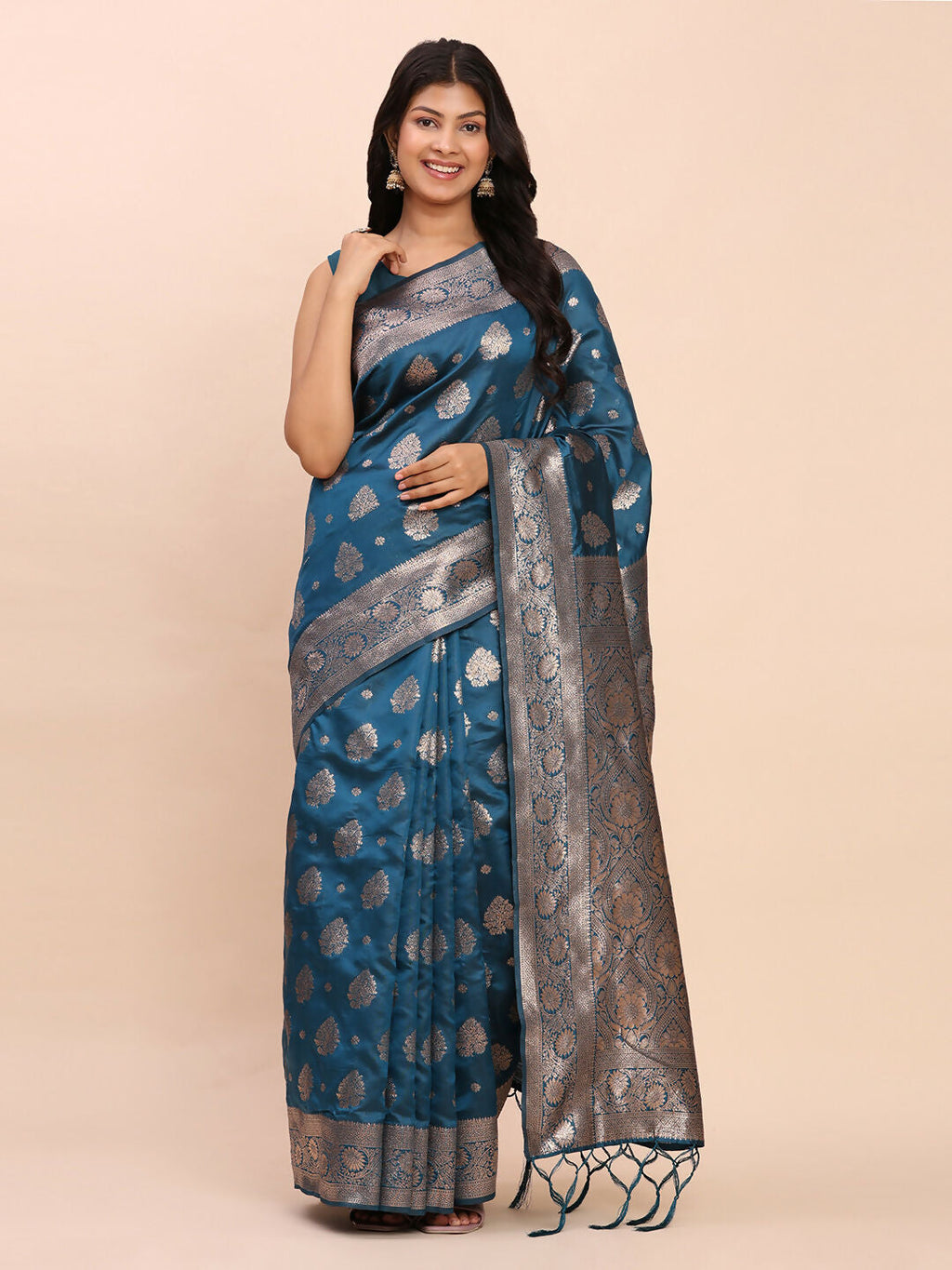 Shree Shyam Fashion Banarasi Silk Teal Blue Saree - Distacart