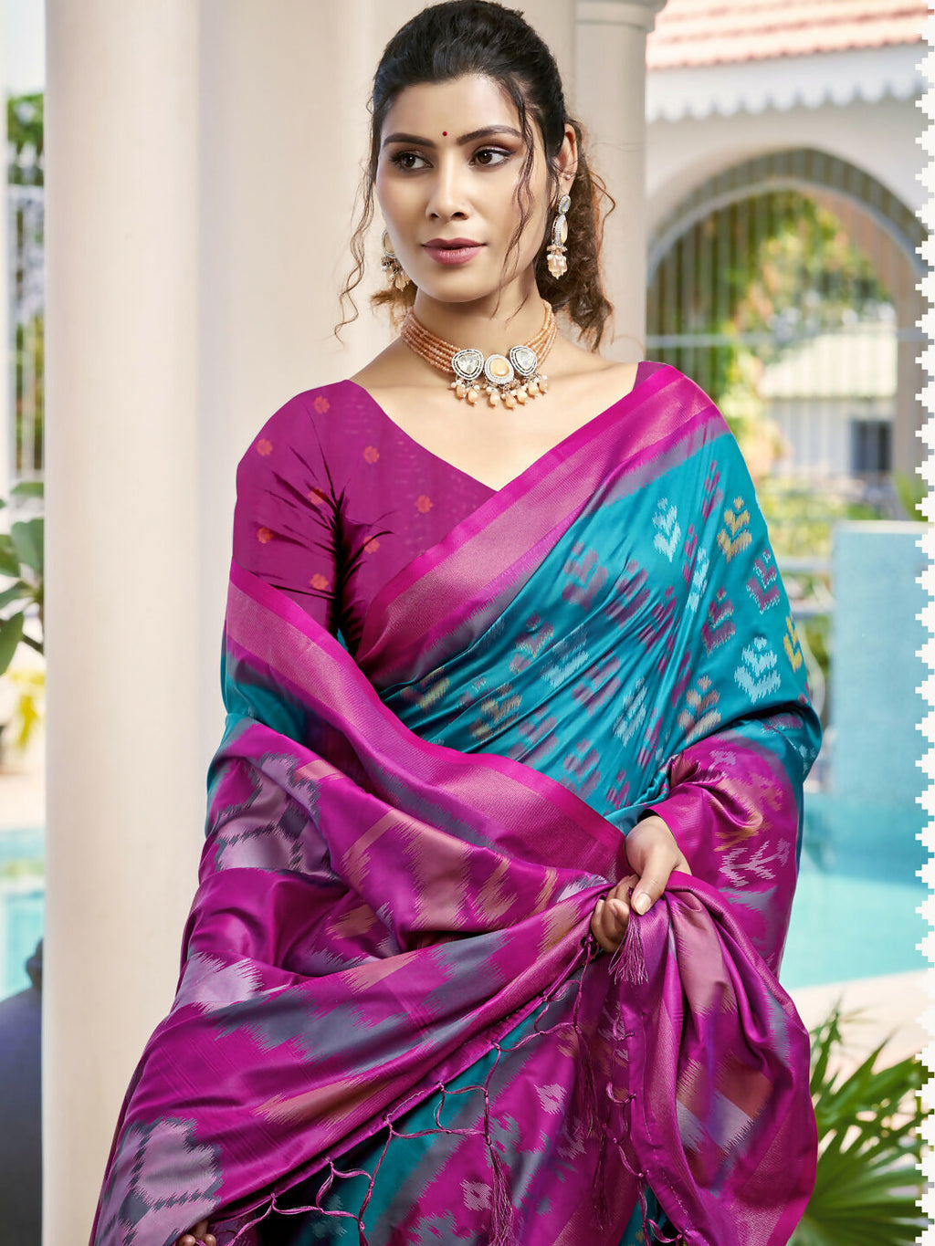 Shree Shyam Fashion Pochampalli Silk Sky Blue Saree - Distacart