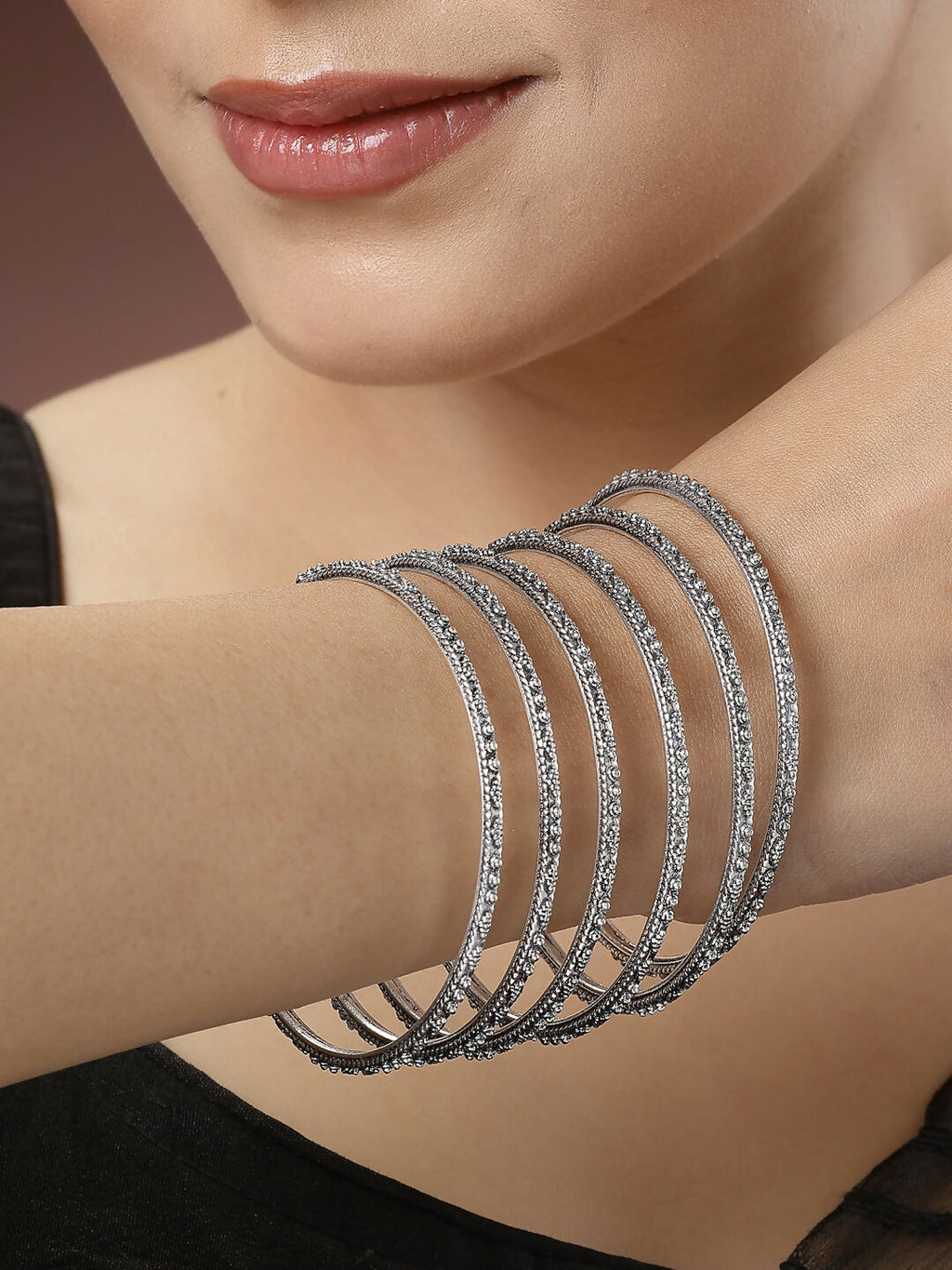 NVR Women's Set of 6 Silver-Toned German Silver Oxidised Bangles - Distacart
