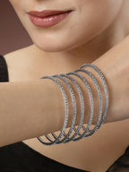 NVR Women's Set of 6 Silver-Toned German Silver Oxidised Bangles - Distacart