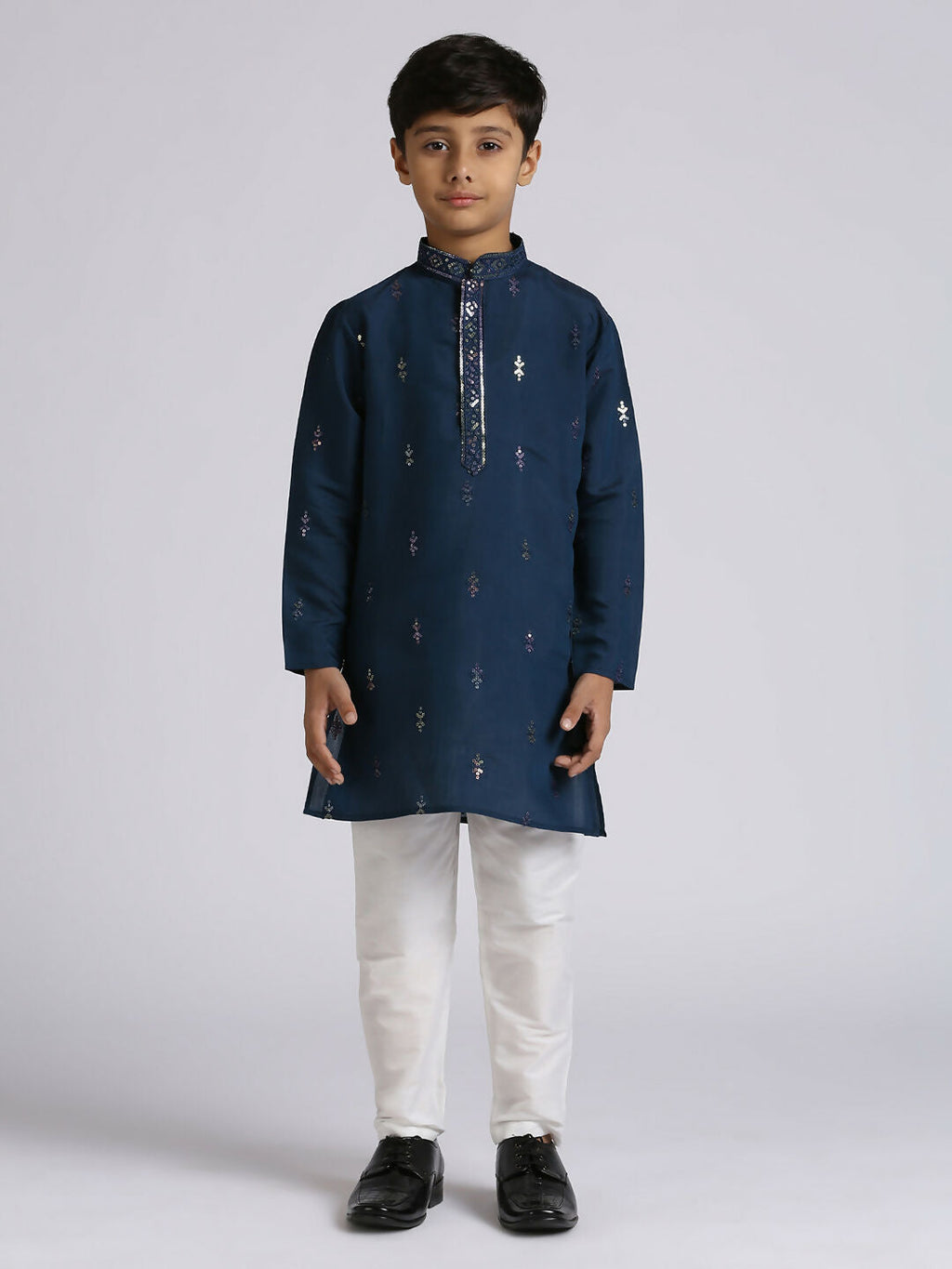 Joban Fashion Kids Island Traditional Ethnic Wear with Silk Sequence Embroidery Full Sleeves Kurta and Pyjama Set - Blue - Distacart