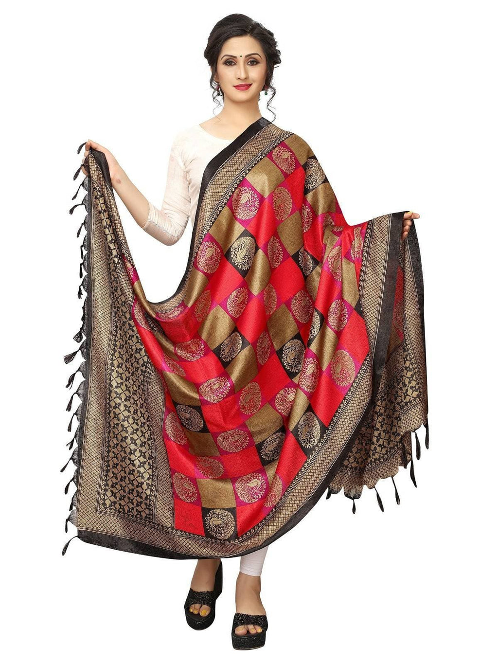 Vamika Latest Traditional Red Printed Khadi Bhagalpuri Dupatta