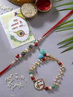 NVR Women & Men Set of 2 Multicolor Artificial Beads Bhaiya Bhabhi Rakhi With Roli Chawal & Chocolate - Distacart