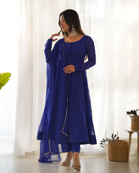 Lehenga Mart Designer Anarkali Suit With Kurta, Pant, Dupatta For Women-Royal Blue