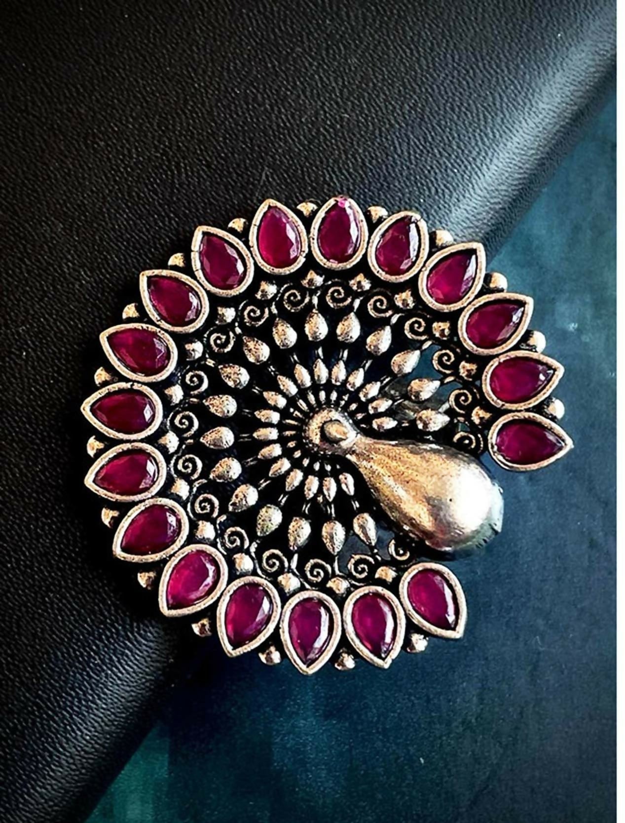 Joban Fashion Peacock Shape Monalisa Stone Silver Plated Ring