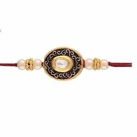 Gold-Polished Pearl and Stone Studded Rakhi