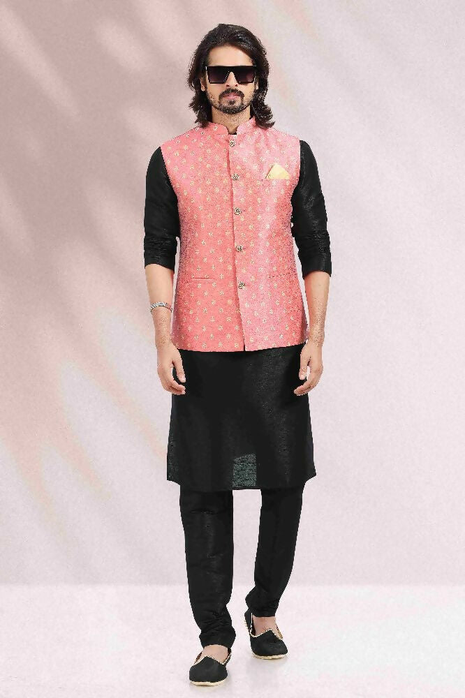 Raivat Ethnic Jacquard Banarasi Silk Woven Work 3 Pics Jacket Set In Pink Colour - Distacart