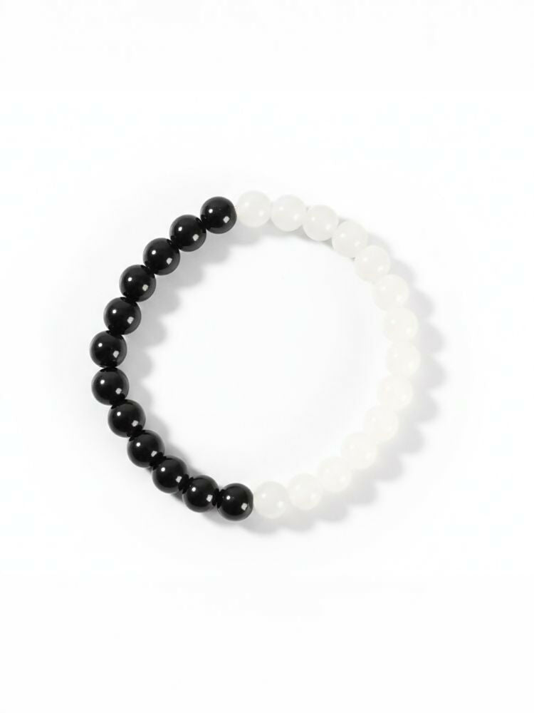 NVR Unisex Set of 2 Black & White crystal beaded Bracelet - Distacart