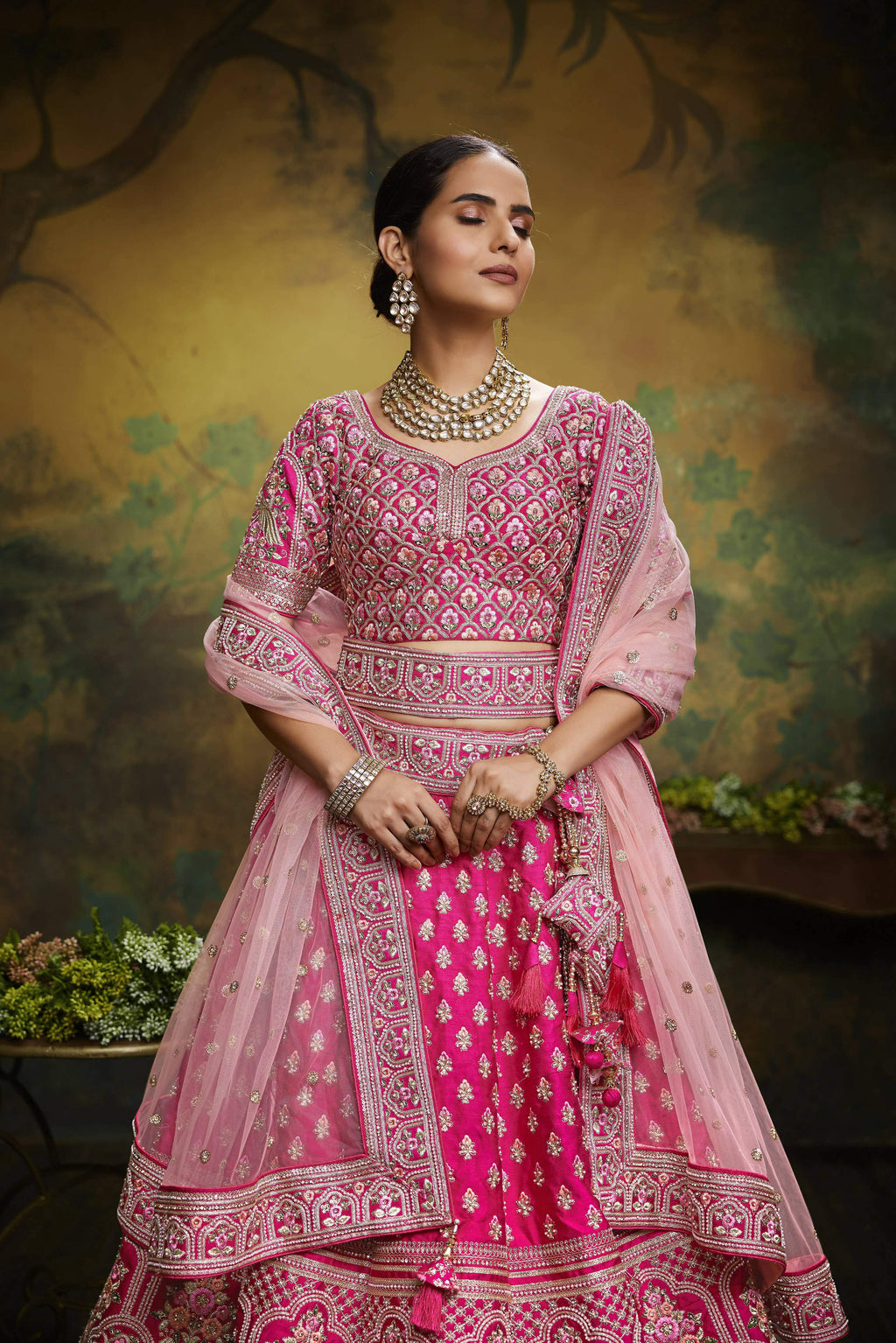 House of Panchhi Pink Pure Silk Moti & Zarkan heavy embroidery Lehenga choli & Dupatta