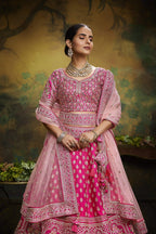 House of Panchhi Pink Pure Silk Moti & Zarkan heavy embroidery Lehenga choli & Dupatta