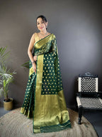 Joban Fashion Green Polka-Dot Zari Woven Organza Silk Banarasi Silk Saree - Distacart
