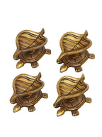 eCraftIndia 4 Pieces Beige Tortoise Statue Leaf Design Diyas