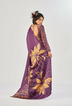 Vastranavya Wine Satin Silk Elegant Printed Saree with Unstitched Blouse - Distacart